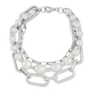 Cultured Freshwater Pear Three Layer Paperclip Chain Bracelet Sterling Silver#52
